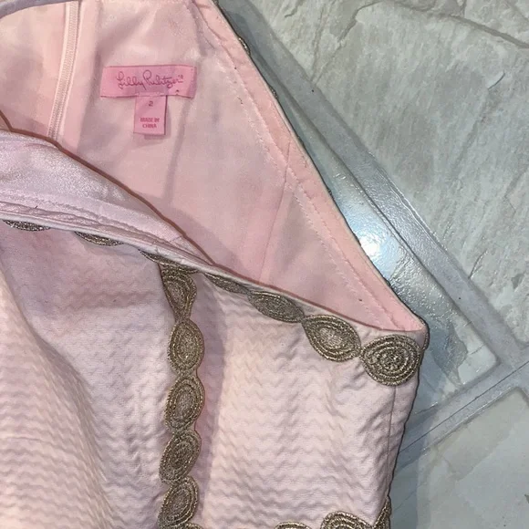 Pearl Shift Dress Paradise Tint Pink Halter Gold Lace - Picture 5 of 7